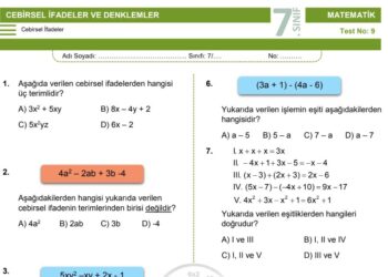 7.Sınıf Cebirsel İfadeler Testi