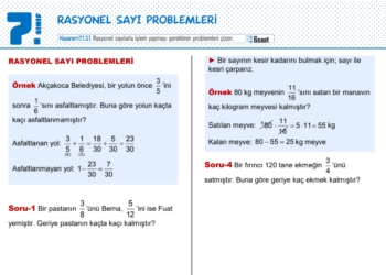 7.Sınıf Rasyonel Sayı Problemleri Çalışma Kağıdı
