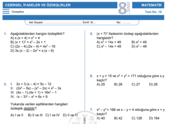 8.Sınıf Özdeşlikler Testi