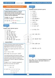 8.Sınıf Cebirsel İfadeler Çalışma Kağıdı