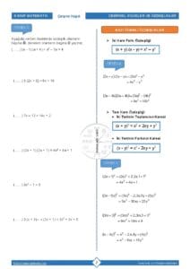 8.Sınıf Özdeşlikler Çalışma Kağıdı