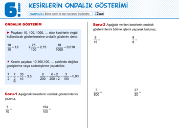 6.Sınıf Ondalık Gösterim Çalışma Kağıdı