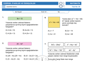 8.Sınıf Çarpanlara Ayırma Testi