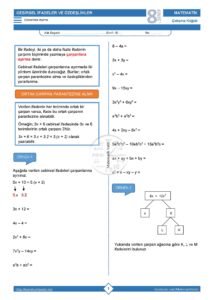 8.Sınıf Çarpanlara Ayırma Çalışma Kağıdı