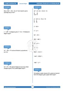 8.Sınıf Çarpanlara Ayırma Çalışma Kağıdı