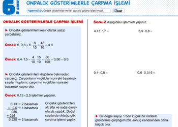 6.Sınıf Ondalık Gösterimlerle Çarpma ve Bölme İşlemi Çalışma Kağıdı