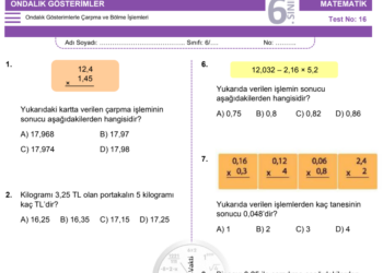 6.Sınıf Ondalık İfadelerle Çarpma ve Bölme İşlemi Testi