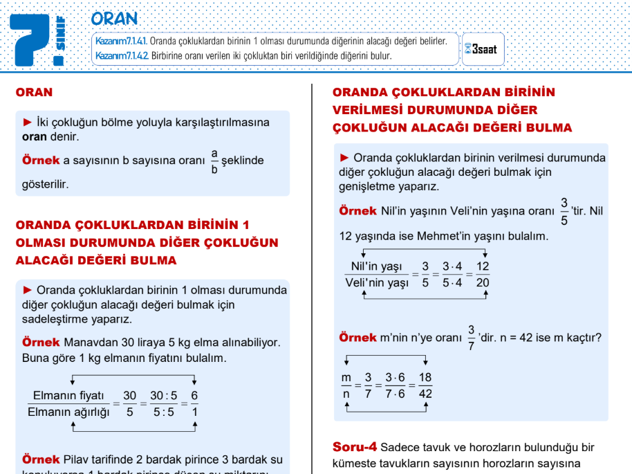 7.Sınıf Oran Ve Orantı Çalışma Kağıdı - Matematik Vakti