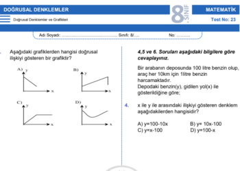 8.Sınıf Doğrusal Denklemler ve Grafikleri Testi