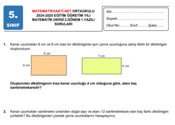2024 – 2025 5.Sınıf Matematik 2.Dönem 1.Yazılı Soruları