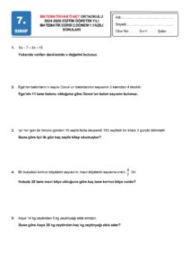 7.Sınıf Matematik 2.Dönem 1.Yazılı Soruları