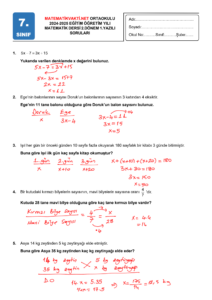 7.Sınıf Matematik 2.Dönem 1.Yazılı Soruları