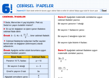 6.Sınıf Cebirsel İfadeler Çalışma Kağıdı