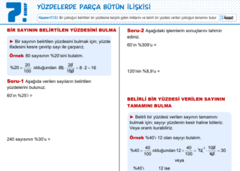 7.Sınıf Yüzdeler Çalışma Kağıdı