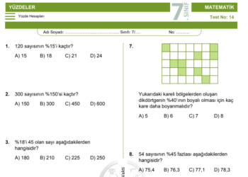 7.Sınıf Yüzdeler Testi