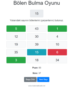 Bölen Bulma Oyunu 3 Bölen Bulma Oyunu