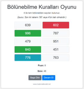 Bölünebilme Kuralları Oyunu