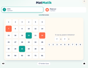MatMatik — Çarpım Tablosu Dört Taşı Oyunu