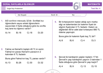 6.Sınıf Doğal Sayı Problemleri Testi