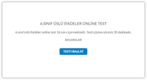 6.Sınıf Üslü İfadeler Online Test