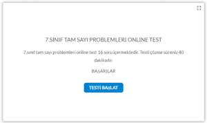 7.Sınıf Tam Sayı Problemleri Online Test