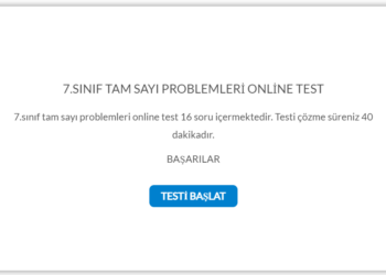 7.Sınıf Tam Sayı Problemleri Online Test