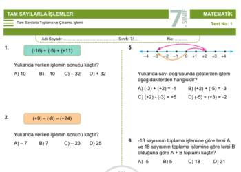 7.Sınıf Tam Sayılarla Toplama ve Çıkarma İşlemi Testi