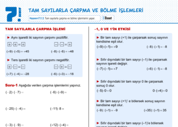 7.Sınıf Tam Sayılarla Çarpma ve Bölme İşlemi Çalışma Kağıdı