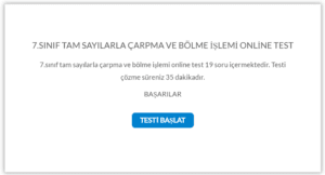 7.Sınıf Tam Sayılarla Çarpma ve Bölme İşlemi Online Test