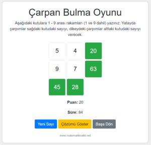 Çarpan Bulma Oyunu