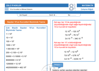 8.Sınıf 10’un Kuvvetleri ve Bilimsel Gösterim Çalışma Kağıdı