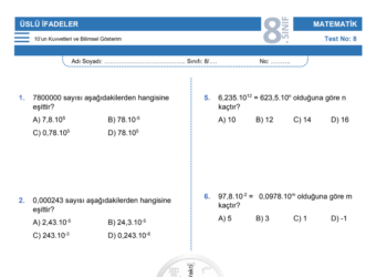 8.Sınıf 10’un Kuvvetleri ve Bilimsel Gösterim Testi