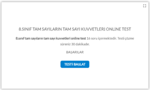 8.Sınıf Tam Sayıların Tam Sayı Kuvvetleri Online Test