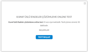 8.Sınıf Üslü İfadeler Çözümleme Online Test