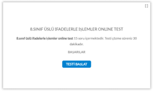 8.Sınıf Üslü İfadelerle İşlemler Online Test
