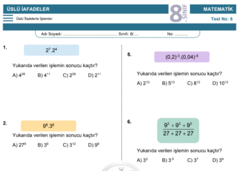 8.Sınıf Üslü İfadelerle İşlemler Testi