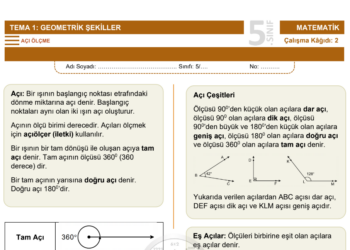 5.Sınıf Açı Ölçme Çalışma Kağıdı