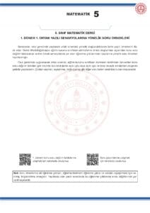 2024 – 2025 5.Sınıf Matematik 1.Dönem 1.Yazılı MEB Örnek Sınav Kitapçığı