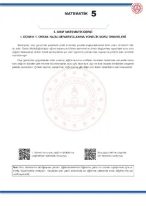 2024 – 2025 5.Sınıf Matematik 1.Dönem 1.Yazılı MEB Örnek Sınav Kitapçığı