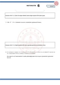 2024 – 2025 6.Sınıf Matematik 1.Dönem 1.Yazılı MEB Örnek Sınav Kitapçığı
