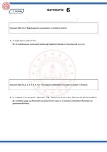 2024 – 2025 6.Sınıf Matematik 1.Dönem 1.Yazılı MEB Örnek Sınav Kitapçığı