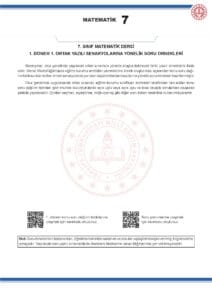 2024 – 2025 7.Sınıf Matematik 1.Dönem 1.Yazılı MEB Örnek Sınav Kitapçığı