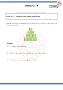 2024 – 2025 7.Sınıf Matematik 1.Dönem 1.Yazılı MEB Örnek Sınav Kitapçığı
