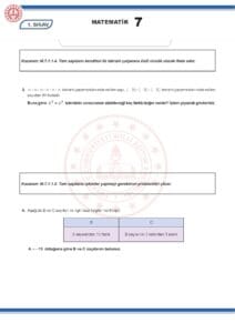 2024 – 2025 7.Sınıf Matematik 1.Dönem 1.Yazılı MEB Örnek Sınav Kitapçığı