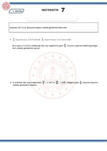 2024 – 2025 7.Sınıf Matematik 1.Dönem 1.Yazılı MEB Örnek Sınav Kitapçığı
