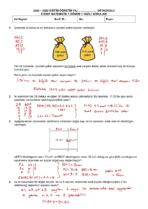 2025 – 2026 8.Sınıf Matematik 1.Dönem 1.Yazılı Soruları