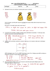 2025 – 2026 8.Sınıf Matematik 1.Dönem 1.Yazılı Soruları