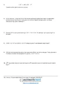 2025 – 2026 8.Sınıf Matematik 1.Dönem 1.Yazılı Soruları