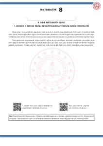2024 – 2025 8.Sınıf Matematik 1.Dönem 1.Yazılı MEB Örnek Sınav Kitapçığı
