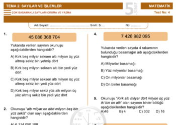 5.Sınıf Çok Basamaklı Sayıları Okuma ve Yazma Testi